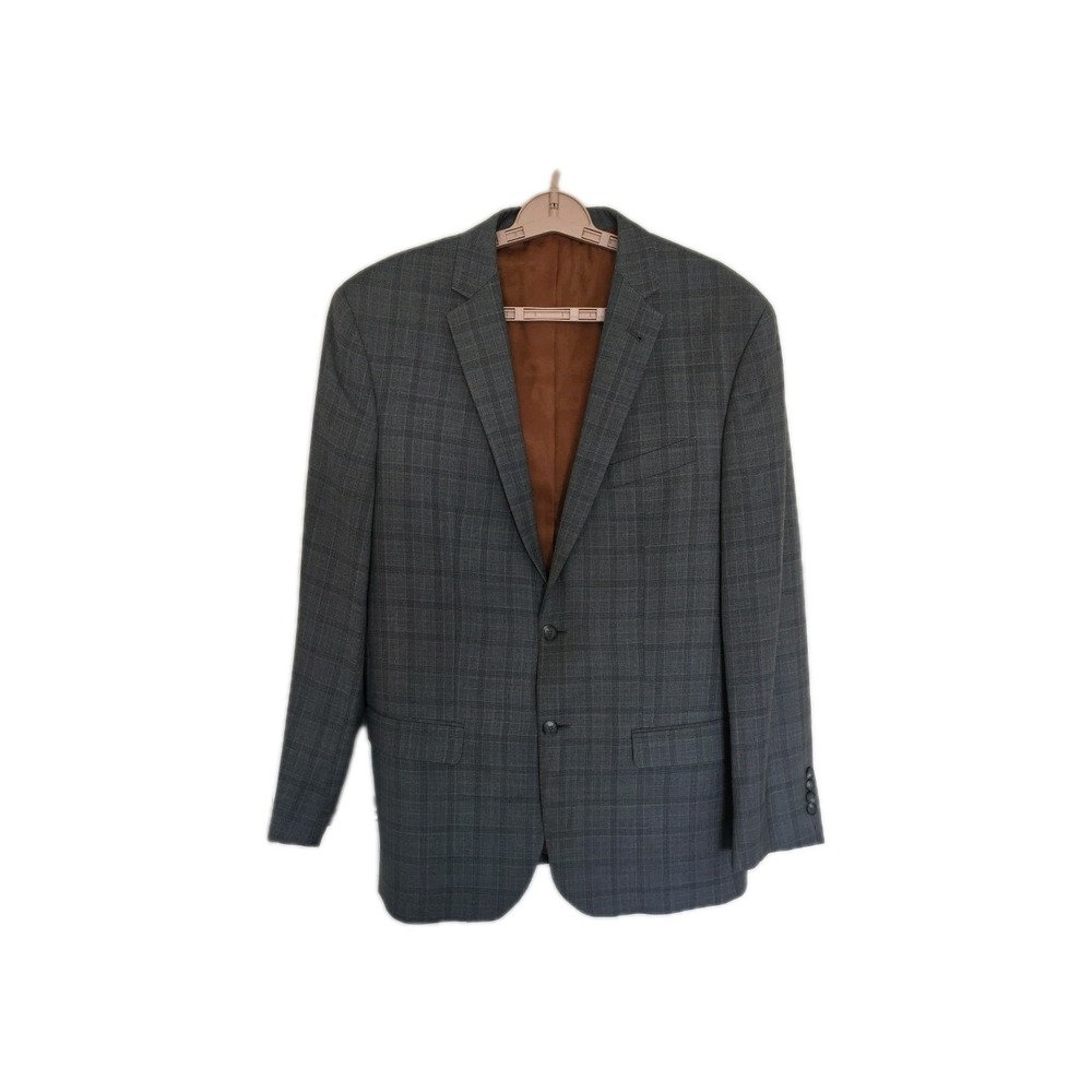 Jos A Bank Blazer Men 42L LIGHT Wool Gray Windowpane Plaid Slim Fit